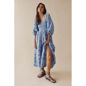 Free People Dahlia Embroidered Maxi Dress - Size XL - Skies Combo
